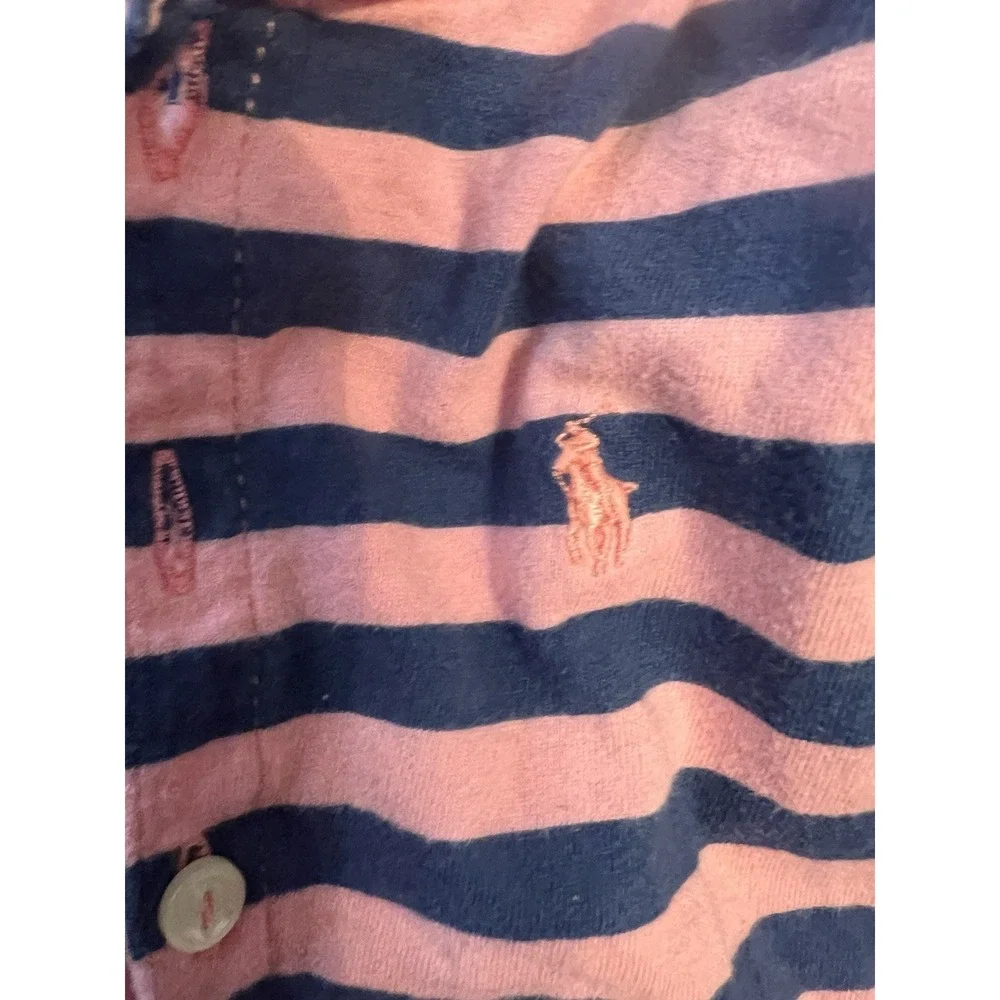 Ralph Lauren Shirt Dress Girls 9m Months Pink & Blue‎ Striped Pony Logo Ruffles